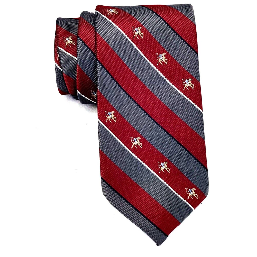 Austin Manor Vintage Tie Polo Horse Repp Stripe Red Gray American 3" Preppy Y2K